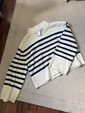 J.Crew Striped Mock Neck Sweater - Cream & Navy